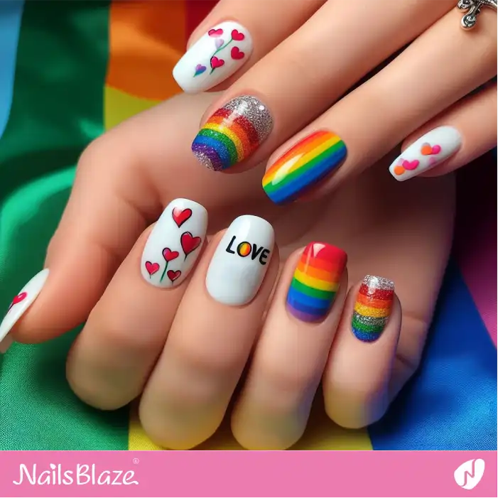Glossy Rainbow Nails with Glitter | Pride | LGBTQIA2S+ Nails - NB2099